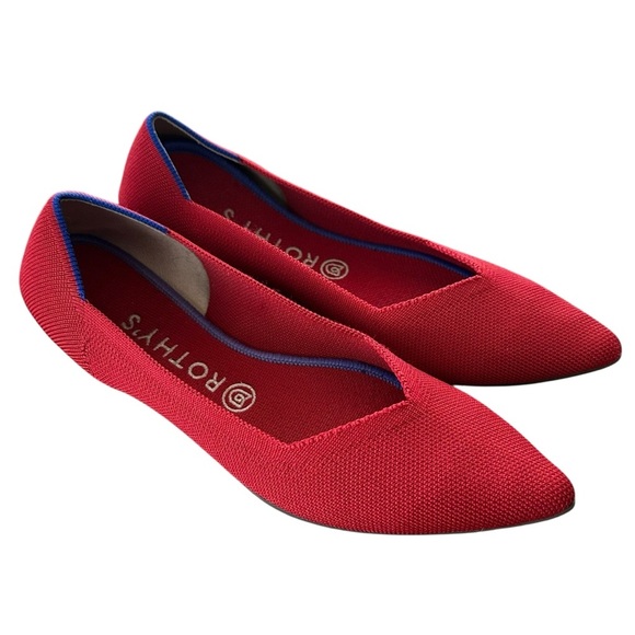 Rothy’s size 9.5 Red The Point Flats Shoes Pointy Toe Slip Ons Work Career - Picture 1 of 8